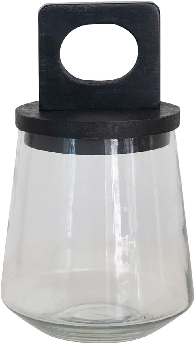 Bloomingville Glass Mango Wood and Marble Lid, Black Jar, 10", Clear | Amazon (US)