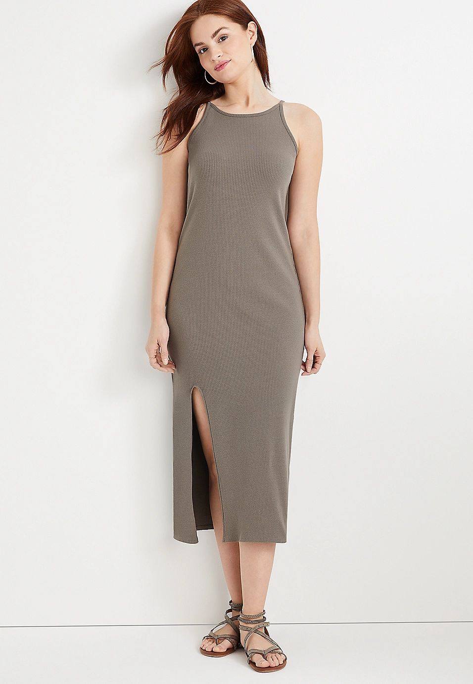24/7 Solid Ribbed Bodycon Midi Dress | Maurices