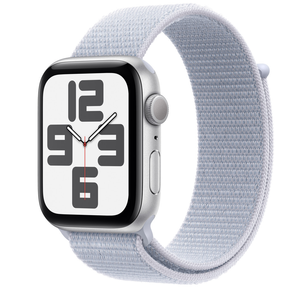 Apple Watch SE GPS 44mm Silver Aluminum Case with Blue Cloud Sport Loop | Apple (US)