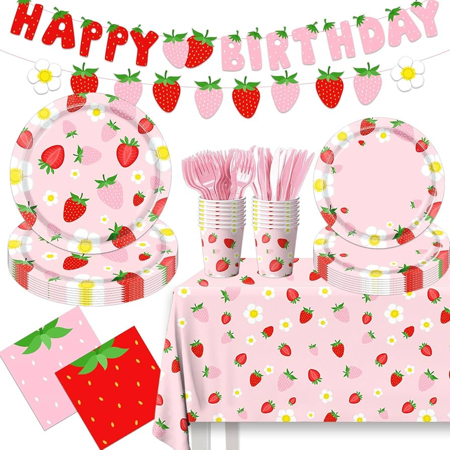 Strawberry Party Supplies Strawberry Theme Birthday Party Tableware Set Summer Fruit Themed Party... | Amazon (US)