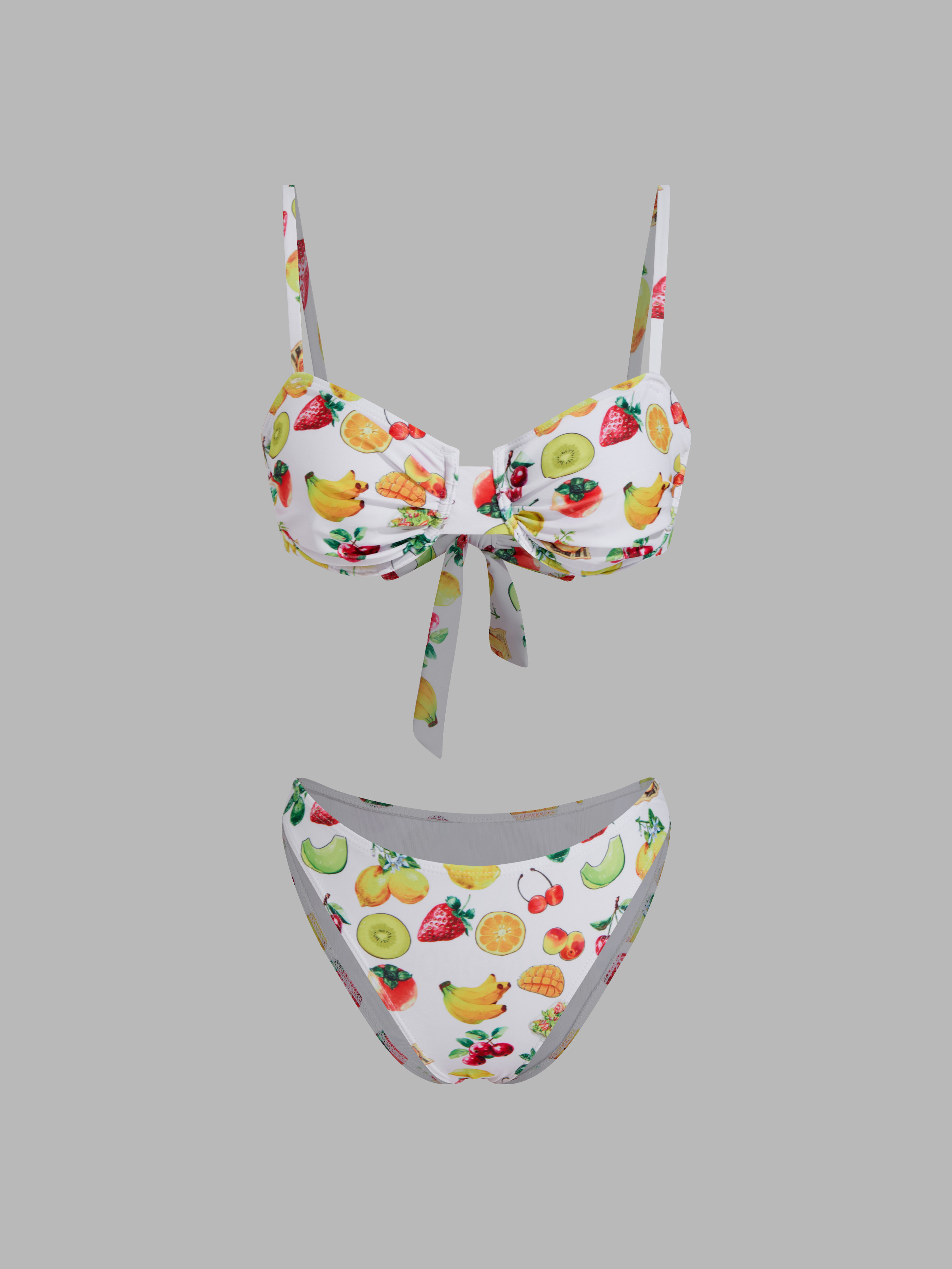 Fruits Bowknot Tie Back Underwire Cheeky Bikini Set | Cider