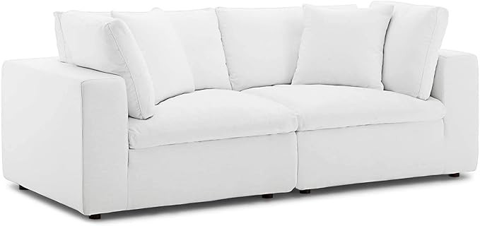 Modway Commix Down Filled Overstuffed 2 Piece Sectional Sofa Set, Two Corner Chairs, White | Amazon (US)