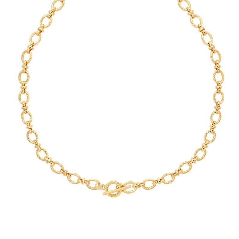 Textured Oval Link T-Bar Necklace in Gold | Astrid and Miyu