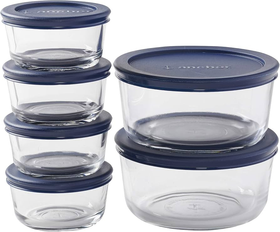 Anchor Hocking 12 Piece Glass Storage Containers with Lids (6 Glass Food Storage Containers & 6 N... | Amazon (US)
