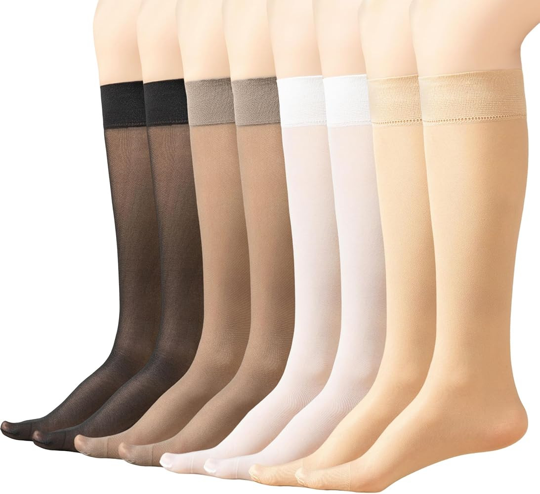 Mcool Mary 12 Pairs Womens Nylon Knee High Stockings Ultra Thin Calf High Silk Socks for Women | Amazon (US)