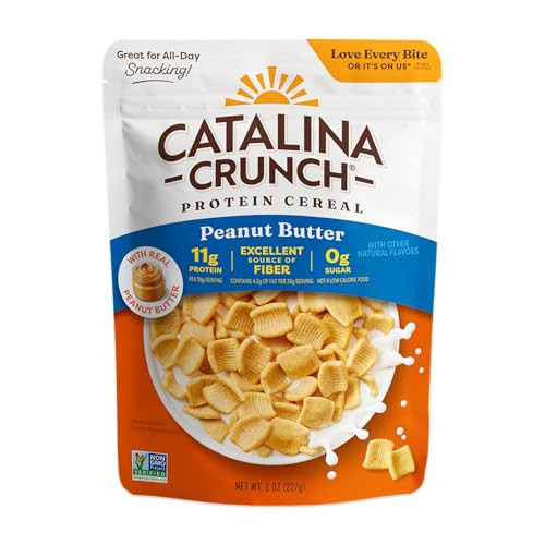 Catalina Crunch Protein Cereal - Sugar Free Breakfast Cereal with 11g of Protein - Excellent Source of Fiber - Gluten Free - Peanut Butter - 8 oz. Bag (Pack of 1) | Amazon (US)