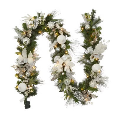 Christmas Garland, 9Ft Garland with 30 LED Lights, Artificial Pine Cones, Christmas Ball and Bows for Christmas Decor and Holiday Mantle Decor | Target