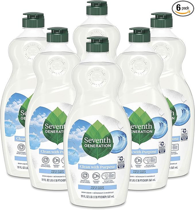 Seventh Generation Dish Soap Liquid, Fragrance Free, 19 oz, Pack of 6 | Amazon (US)