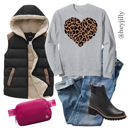 Valentine’s outfit, leopard heart sweatshirt and puffer vest, both Amazon finds. I love the new colors released in the lululemon belt bag. 

#LTKstyletip #LTKMostLoved #LTKfindsunder100