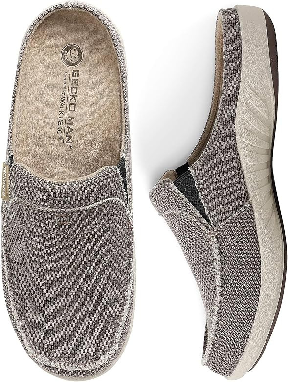 Mens Slippers with Arch Support, Canvas House Slipper for Men with Velvet Lining, Slip On Clog, Indo | Amazon (US)