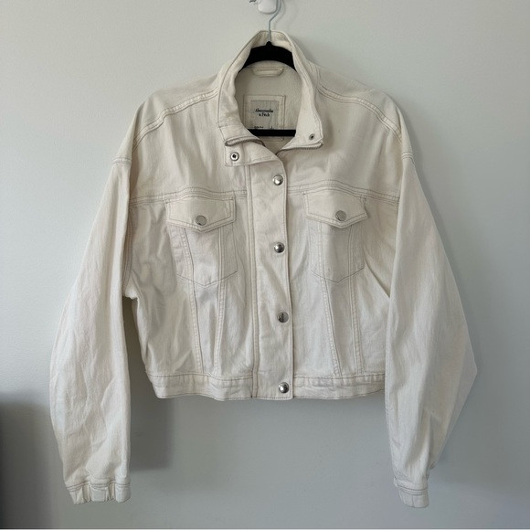 Abercrombie & Fitch Drapey Mockneck Denim Jacket Button Up & Zipper Size L | Poshmark