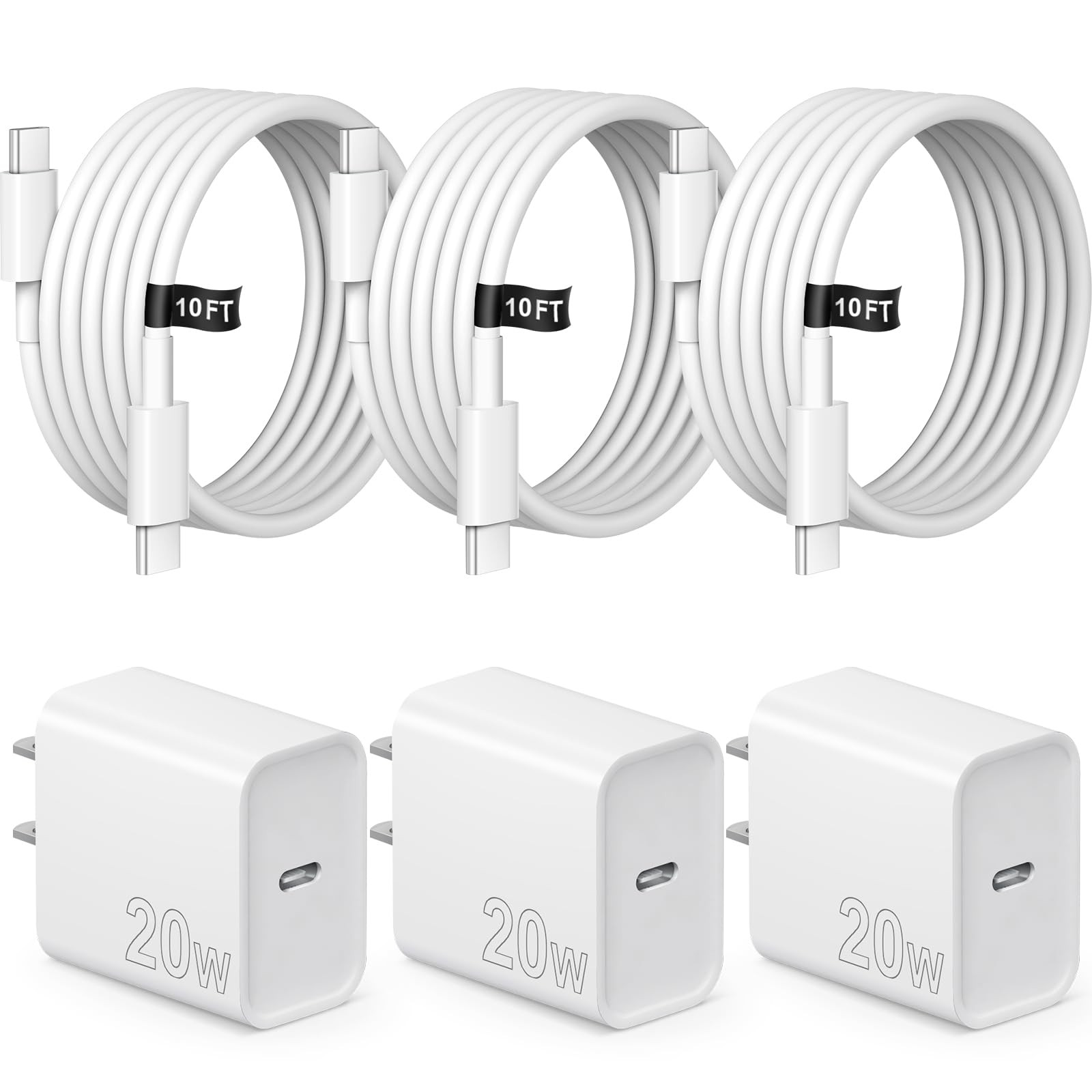 iPhone Charger Fast Charging 10FT iPhones 17 16 15 Charger 3 Pack Type C Chargers USB C Chargerwi... | Amazon (US)