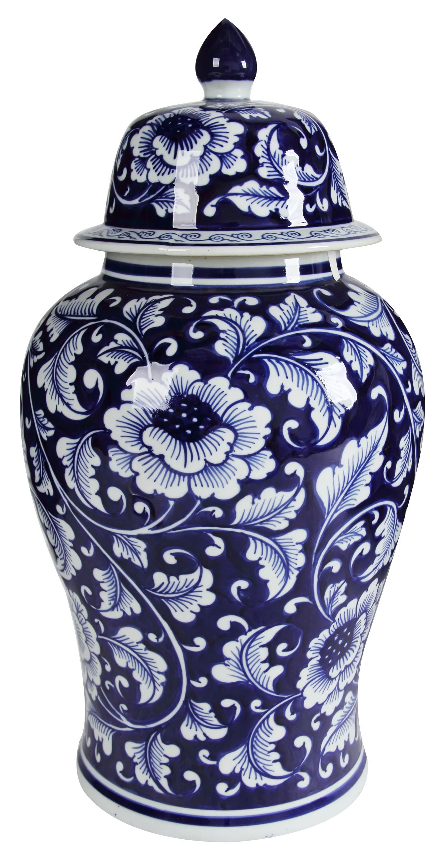A&B Home Blue and White Porcelain Ginger Jar with Lid, 9.5 by 18-Inch | Walmart (US)