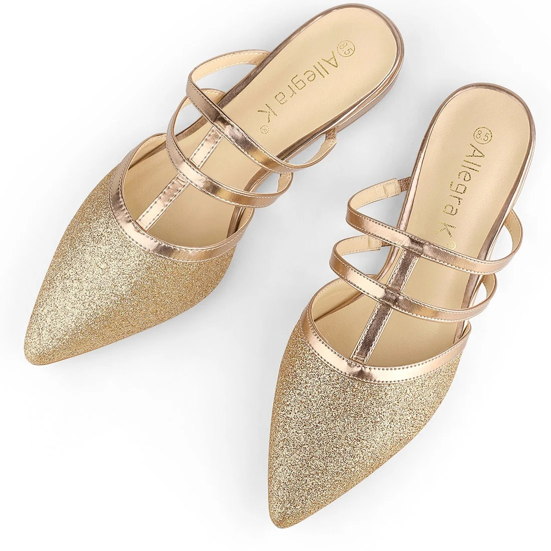 DARING DIVA Women's Glitter Pointed Toe Flats Mules Gold 7 | Walmart (US)