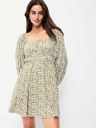 Long-Sleeve Square-Neck Mini Dress | Old Navy (US)