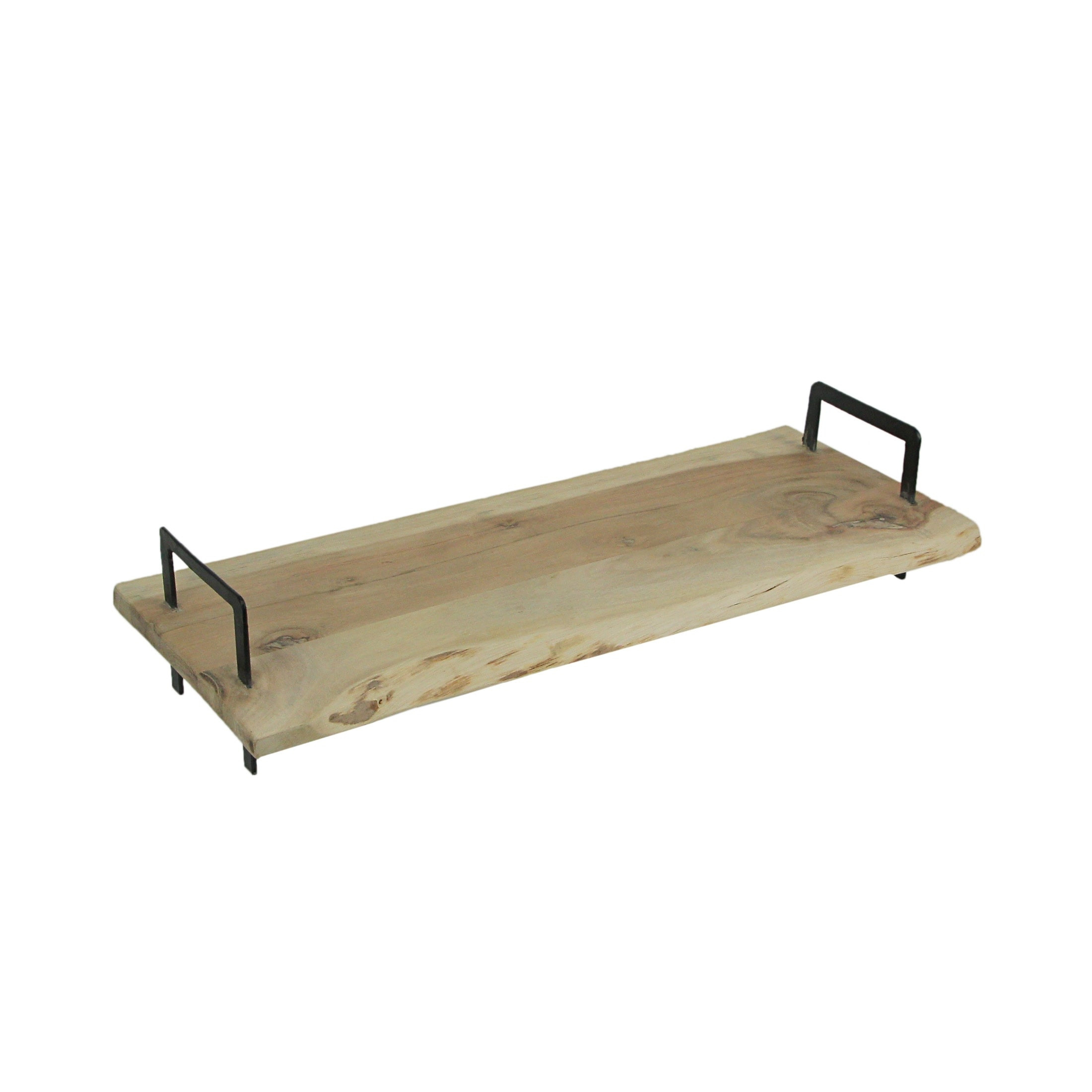 Live Wood Edge Serving Tray Stand With Metal Handles Charcuterie Board - 4.25 X 20 X 8 inches | Bed Bath & Beyond