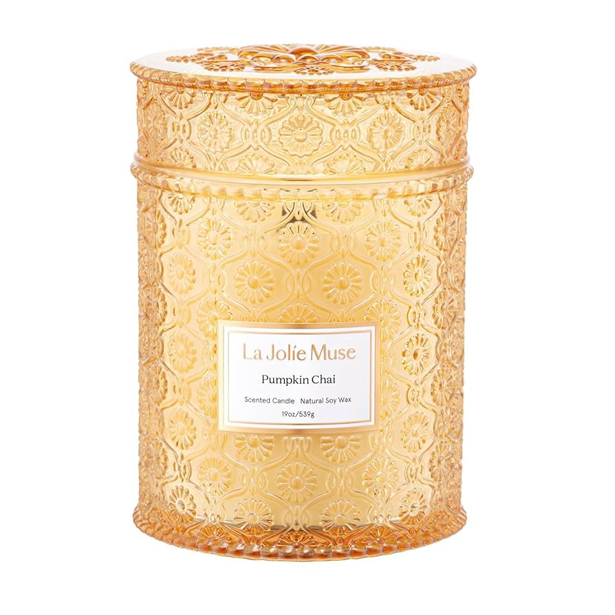 LA JOLIE MUSE Pumpkin Candle, Fall Candles for Home Scented, 19 oz Large Wood Wicked Candles, Nat... | Amazon (US)