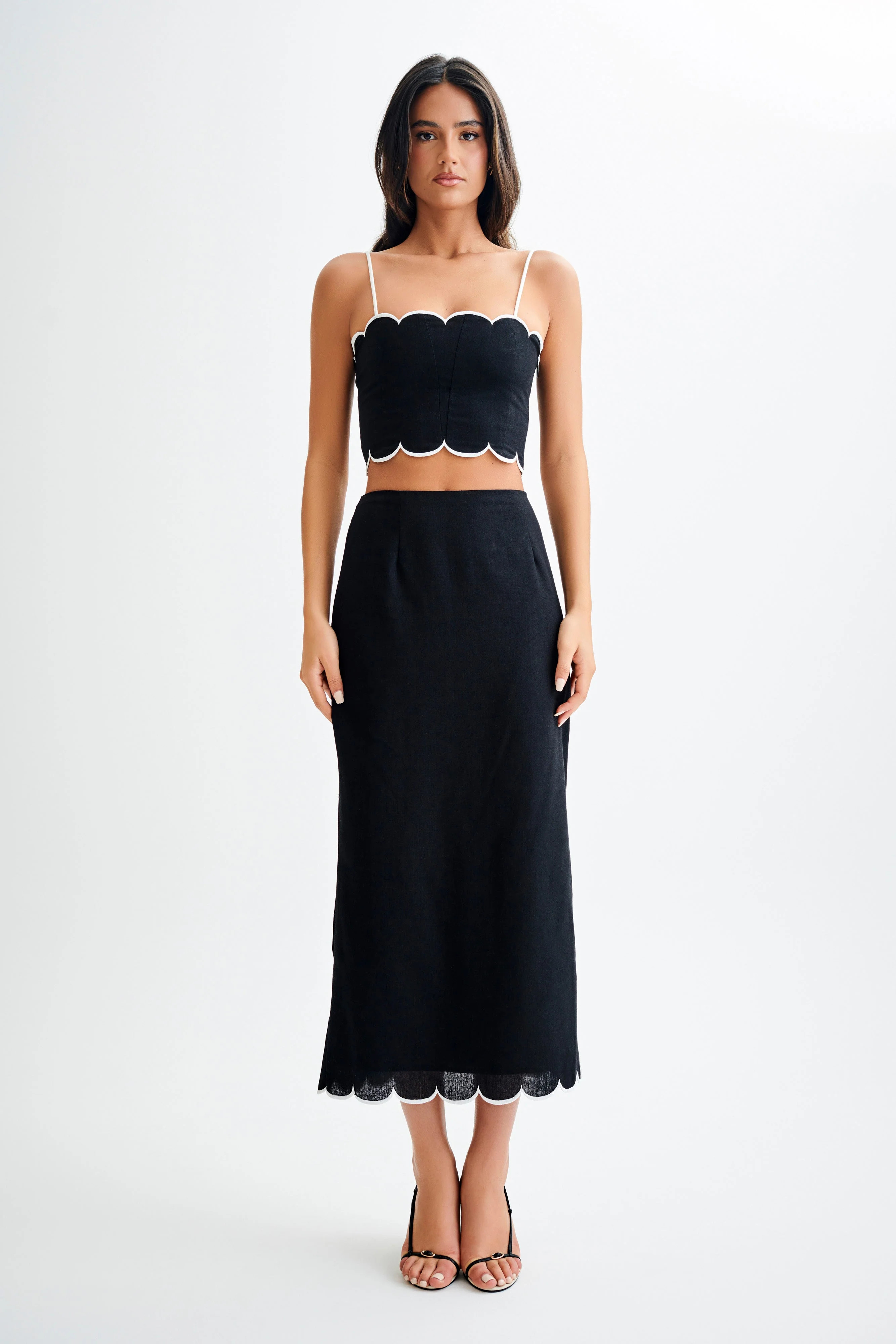 Scalloped Midi Skirt - Black | MESHKI US