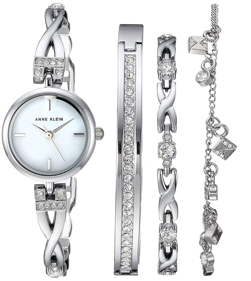 Anne Klein Women's Premium Crystal Accented Silver-Tone Watch and Bracelet Set | Amazon (US)
