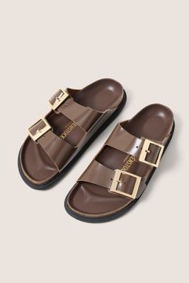 BIRKENSTOCK Women's Arizona Droplet Buckle High Shine Sandals, Size 41, Brown | Evereve