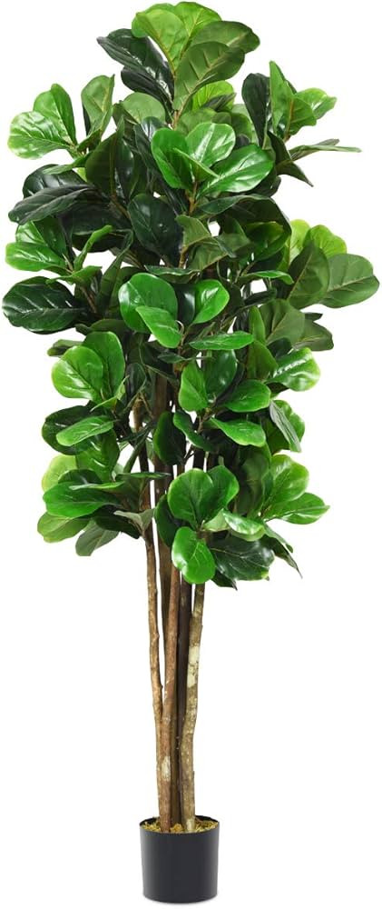 Goplus Fake Fiddle Leaf Fig Tree, 6FT Tall Artificial Tree Greenery Plants in Pots, Decorative Fa... | Amazon (US)