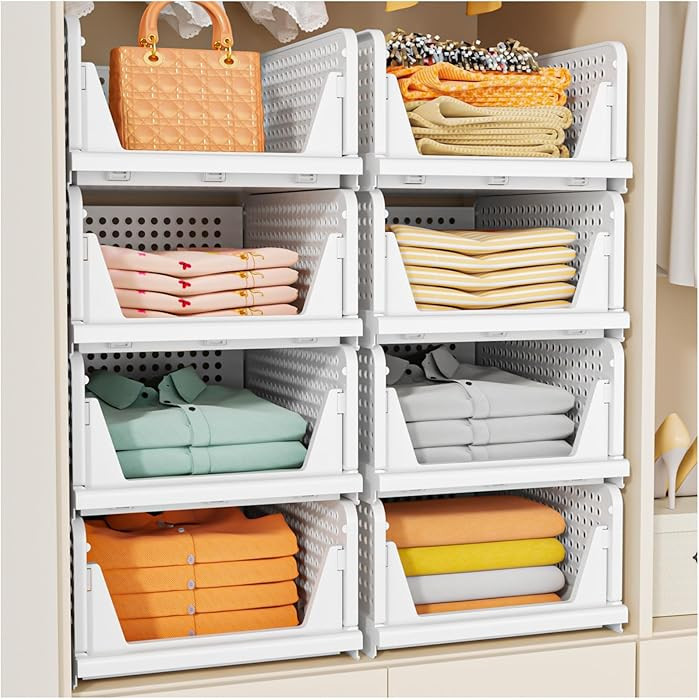 SNSLXH 5 Pack Stackable Closet Storage Basket, Multifunctional & Foldable Closet Organizer for Ba... | Amazon (US)