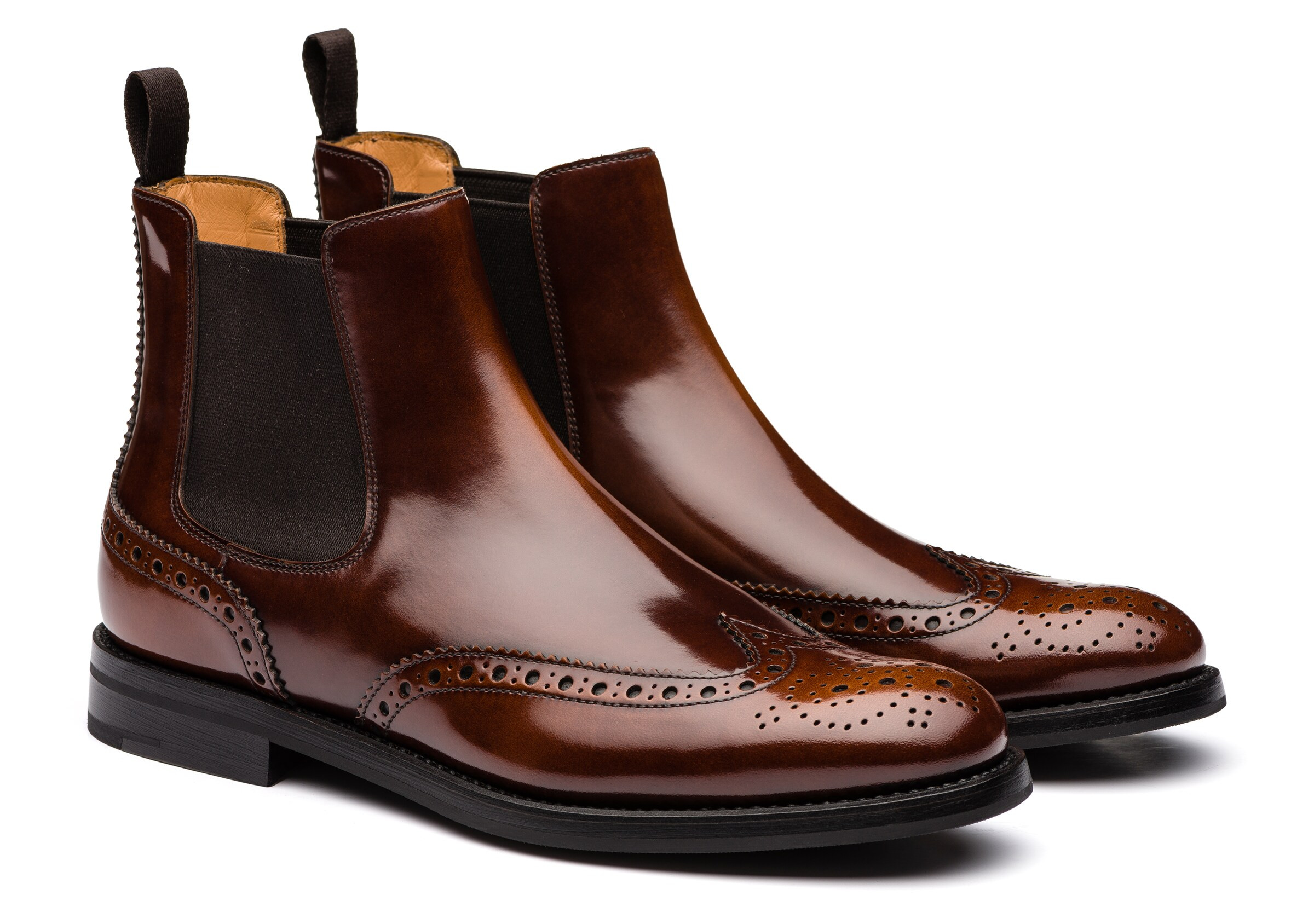 Church's Polished Fumè Brogue Chelsea Boot Woman Tabac Size 40,5 | Church's Footwear US