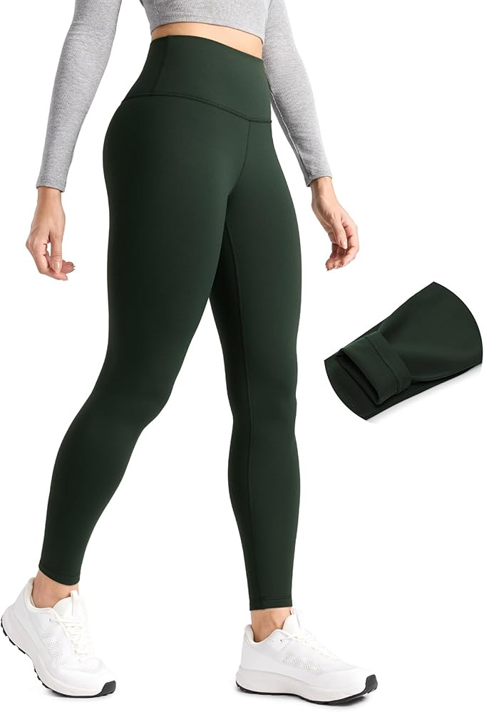 CRZ YOGA Matte Fleece Lined Leggings 28'' - Thermal Casual Lounge Workout Womens Yoga Full Length... | Amazon (US)