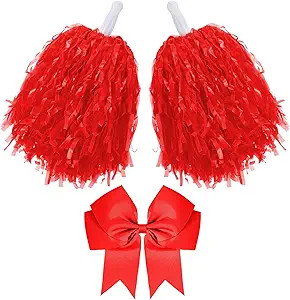 Hotop 3 Pcs 10 in Cheerleading Pom Poms and Large Cheerleader Hair Bow for Girl Cheer Pompoms Che... | Amazon (US)