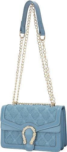 Amazon.com: Womens Quilted Crossbody Shoulder Purse - Fashion Denim Handbag with Chain Strap Casu... | Amazon (US)