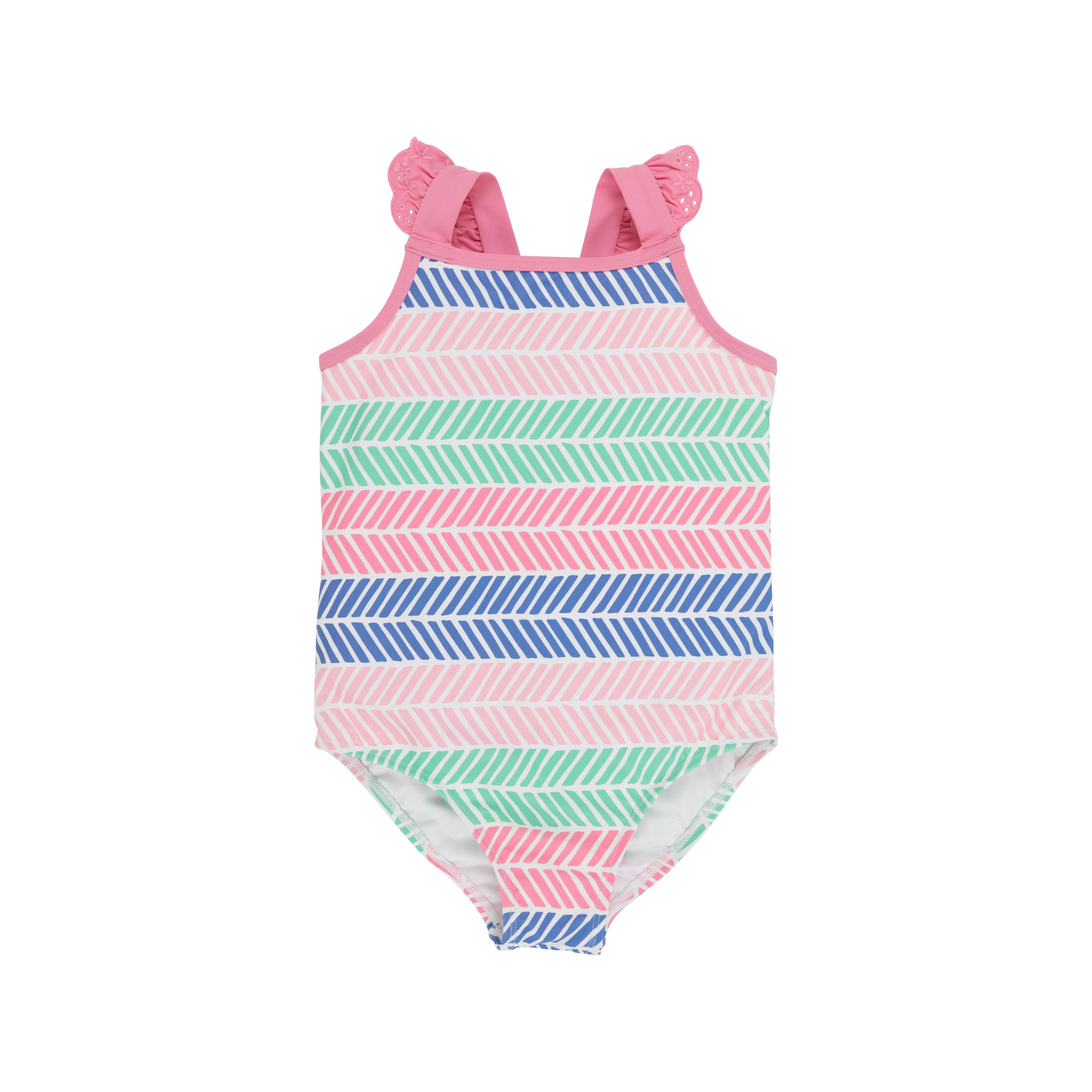 Long Bay Bathing Suit - Harbour Island Herringbone with Hamptons Hot Pink | The Beaufort Bonnet Company