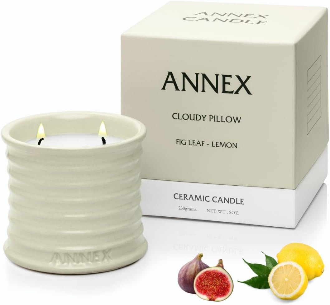 Annex Fig Leaf & Lemon Luxury Scented Candle - 8oz Handmade Beige Ceramic Jar Candle - 50hr Clean... | Amazon (US)