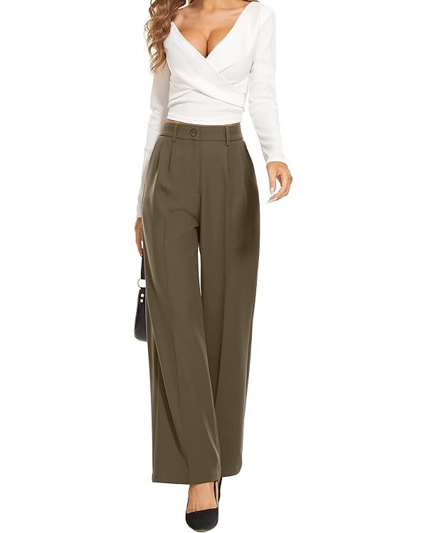 FUNYYZO Wide Leg Pants High Elastic Waisted in The Back Business Work Trousers Long Straight Suit... | Amazon (US)