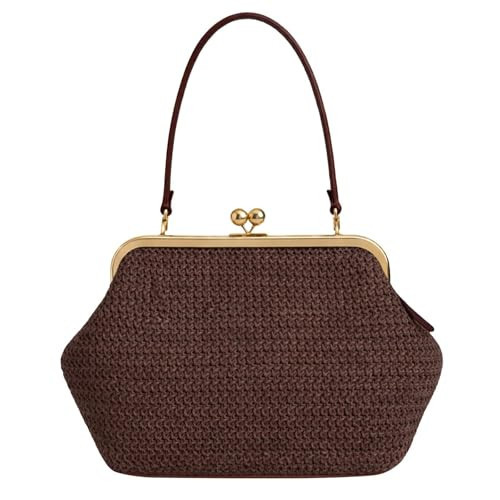 LIOGIOHTTR Kiss Lock Woven Bag, Large Capacity Straw Rainbow Handbags for Vacation Travel Shopping, Summer Straw Shoulder Bags(Style 2) | Amazon (US)