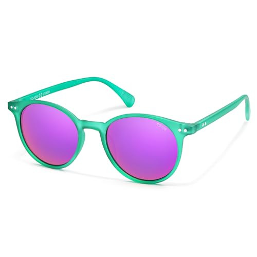 SOJOS TR90 Polarized Small Round Sunglasses for Women Men Vintage Style UV400 Lens SJTR2113,Green/Purple | Amazon (US)