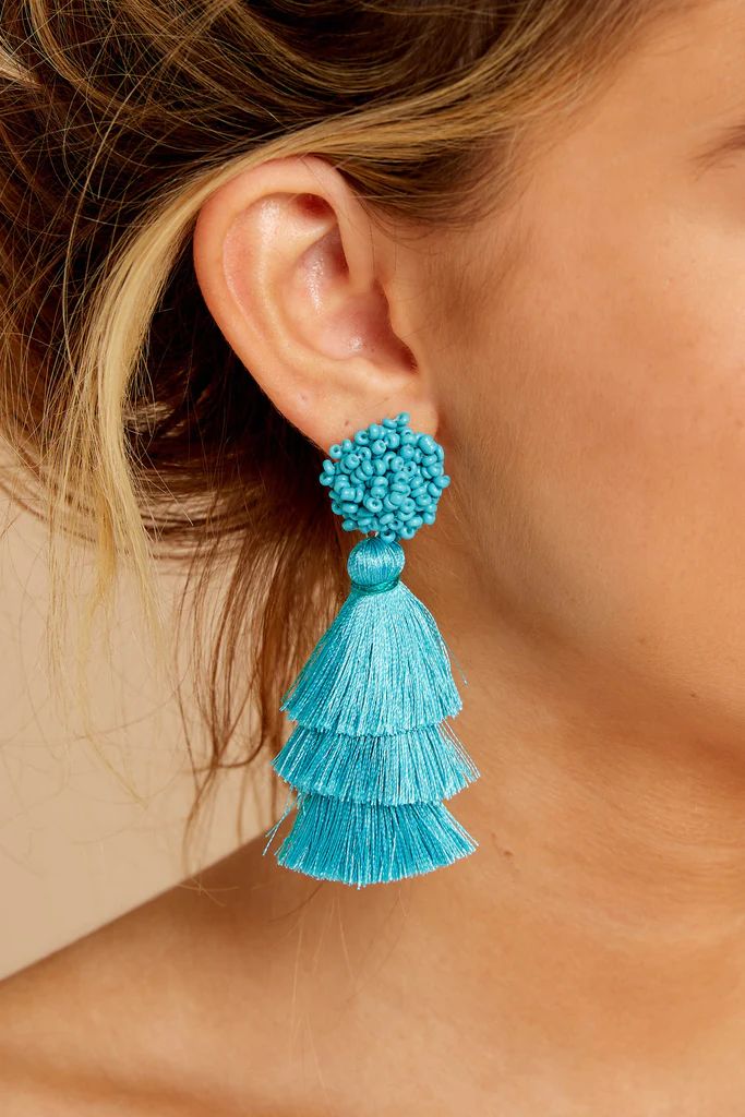 Have It All Turquoise Tassel Statement Earrings | Red Dress 