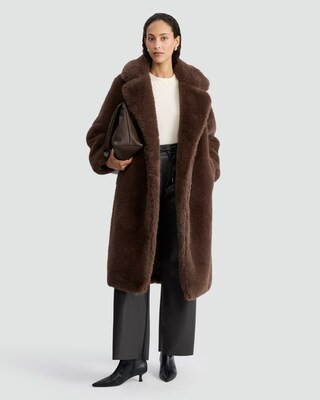 F&F Faux Fur Longline Coat in Brown | Tesco F&F