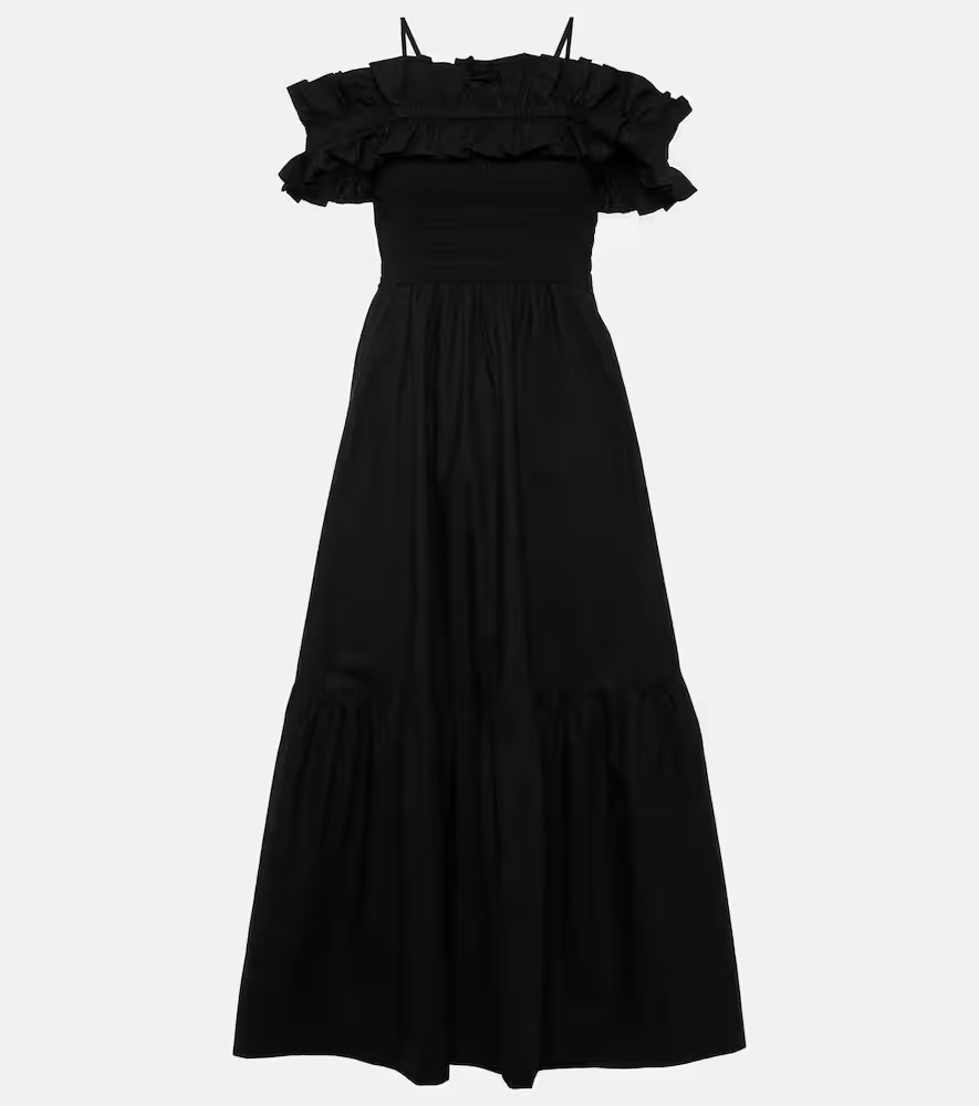 Ganni Shirred cotton poplin midi dress | Mytheresa (UK)