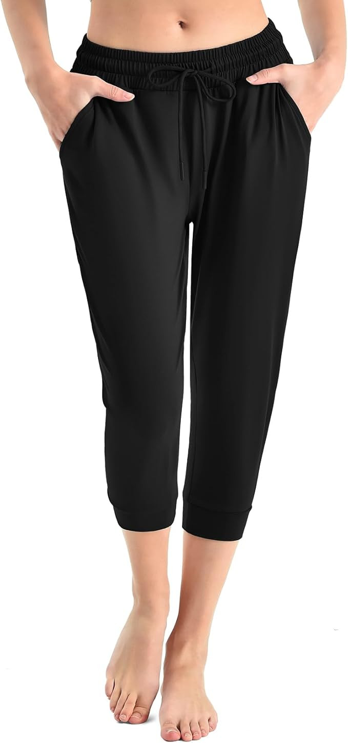 Walifrey Capri Pants for Women with Pockets, Cropped Joggers Drawstring Sweatpants for Lounging W... | Amazon (US)