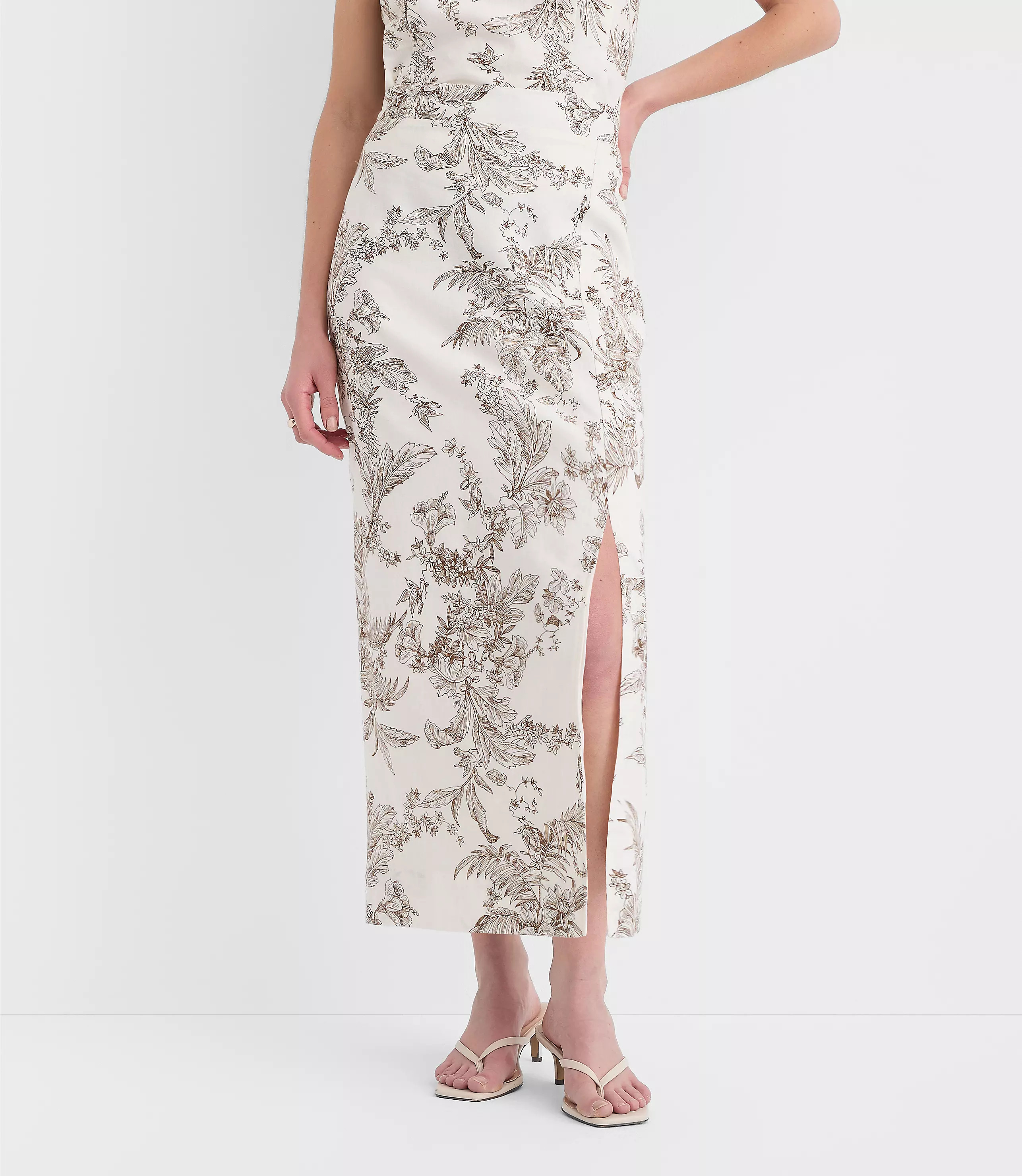 Floral Toile Linen Cotton Column Midi Skirt | LOFT