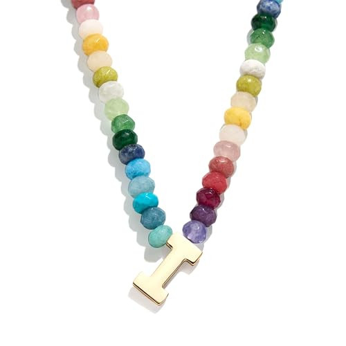 BaubleBar Multi-Color Semi-Precious Block Initial Necklace for Women - Colorful Personalized Necklaces, Custom Pendant Necklace w/Natural Gemstones, Beaded Necklace, Fashion Jewelry - Multi -I | Amazon (US)
