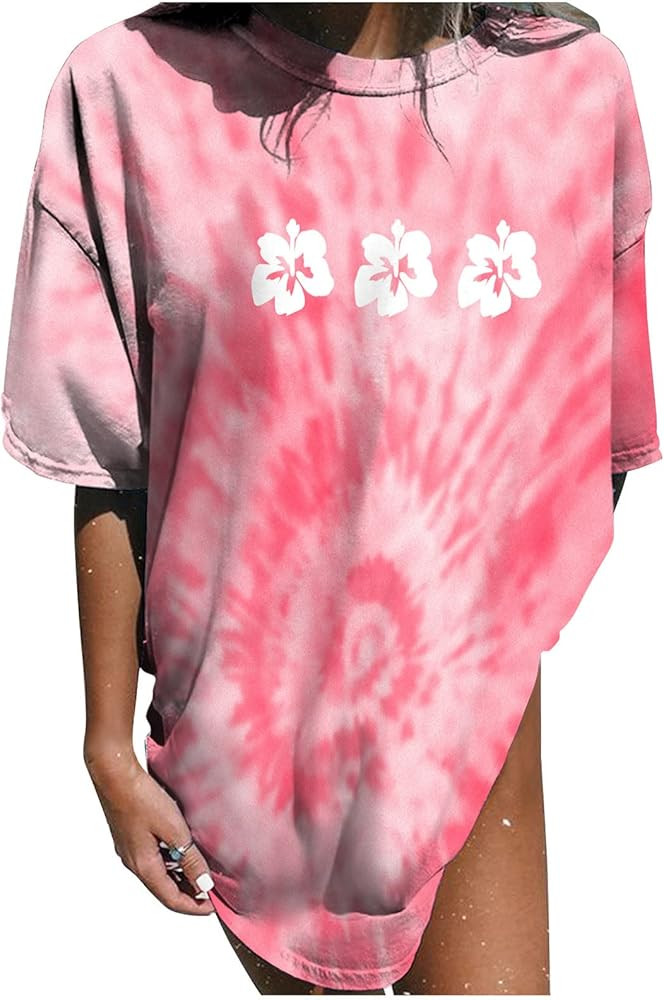 Womens Short Sleeve Tops Crewneck Tie Dye Shirts Oversized Tees T-Shirt Trendy Shirts Blouse Grap... | Amazon (US)