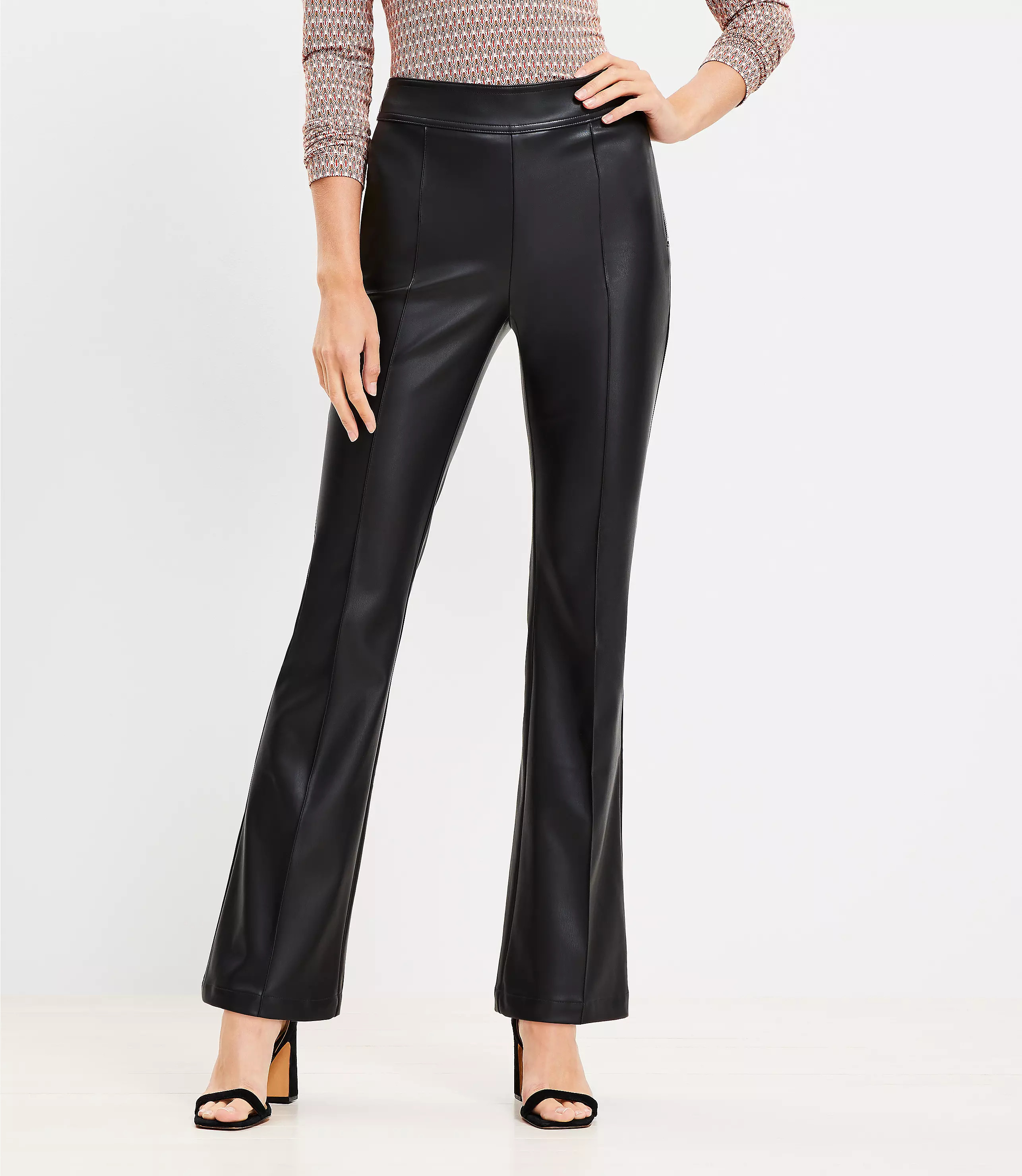 Pintucked Side Zip Flare Pants in Faux Leather | LOFT