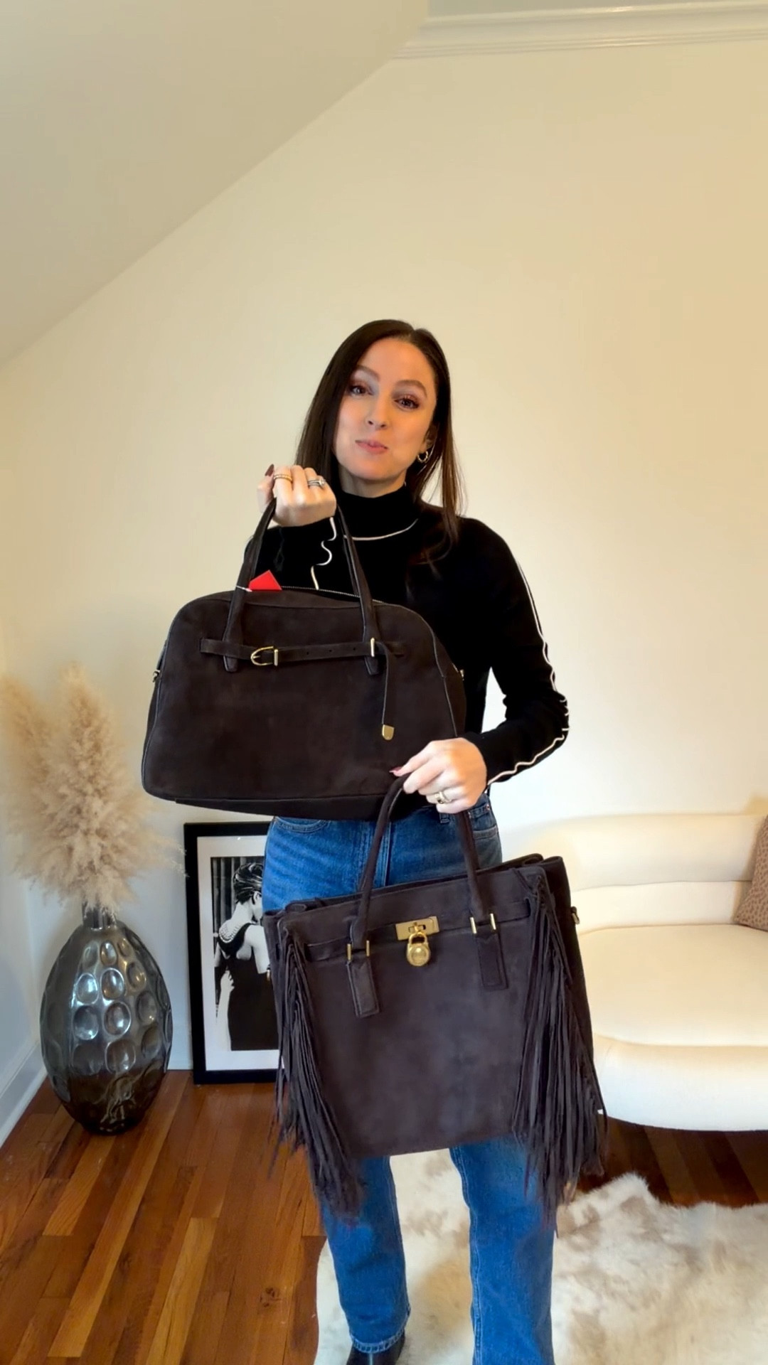 Comparison of these chic brown suede bags!