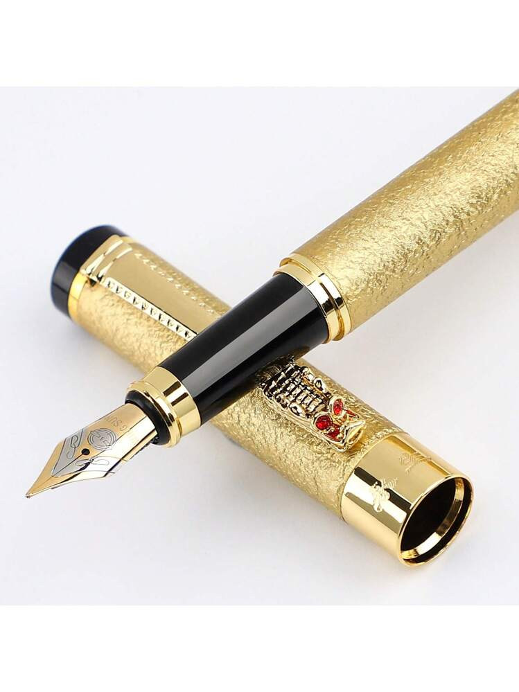 1pc Frosted Gold Metal Business Fountain Pen, 0.5mm Iridium Nib, Suitable For 2.6mm Ink Cartridge... | SHEIN
