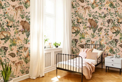 Click for more info about Woodland Storybook Mural  Blush Wallpaper  Vinyl-free  | Etsy