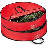 ZOBER Double-Layer Wreath Storage Container - 24x24x14 Inch Wreath Storage Bag with Zipper and Du... | Amazon (US)