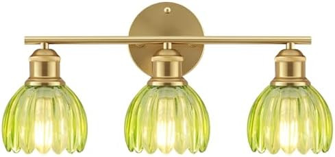Bathroom Light Fixtures, 3-Light Brushed Gold Vanity Lights for Bathroom with Green Tulip Glass S... | Amazon (US)