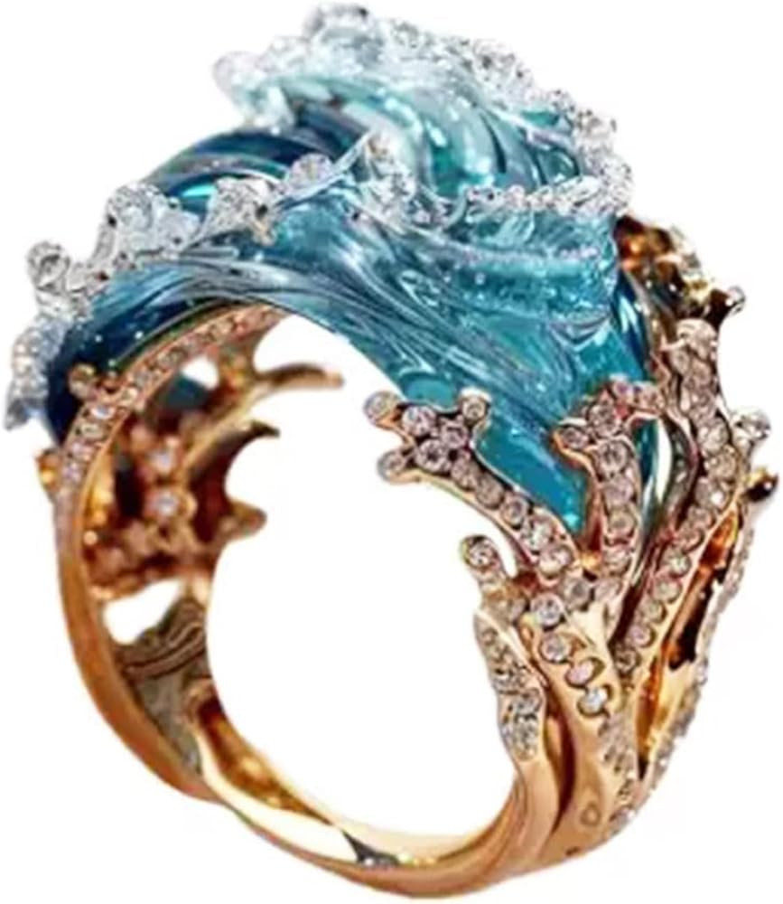 New Ocean's Oath Jewelry Set Ocean's Oath Necklace Ring Earrings Blue Boho Ocean Wave Design jewelry for women | Amazon (US)