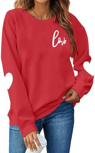 Valentines Sweatshirt Women Love Heart Letter Print Shirts Cute Valentine's Day Pullover Top | Amazon (US)